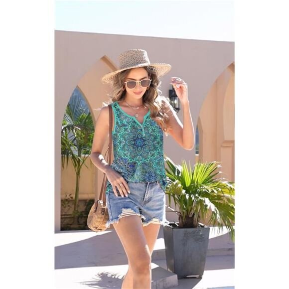 Tank Tops for Women Summer Tops Casual Button Down Shirts Loose Fit V Neck - Picture 5 of 7